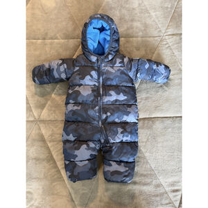 Baby Gap Baby Snowsuit Puffer 0-3 Months Blue Camouflage Camo